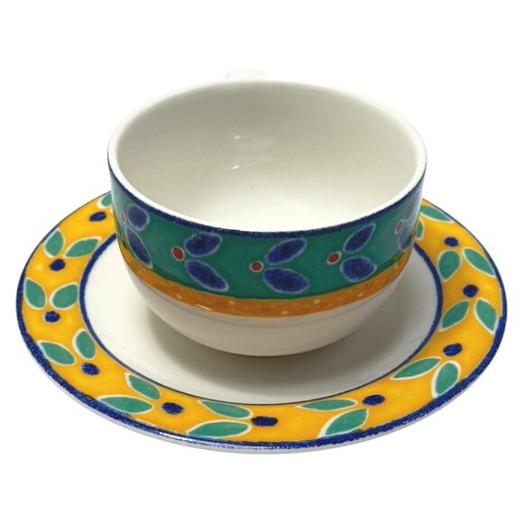 Royal Doulton Expressions Cabana Teacup & Saucer Fine China Green Blue Yellow - Picture 2 of 11